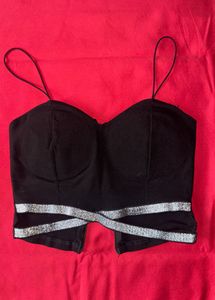 Padded Sparkling Black Crop Top
