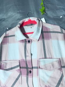 Pink Plaid Oversized Button-Up Shacket Shirt
