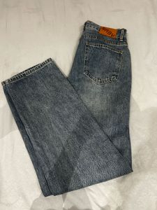 blue rugged denim jeans