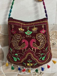 Embroidered Peacock Sling Bag