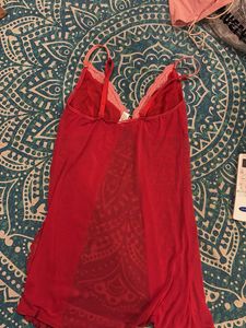 Red Lace Trim Chemise Nightgown
