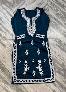 Elegant Teal Kurta Set with White Pants