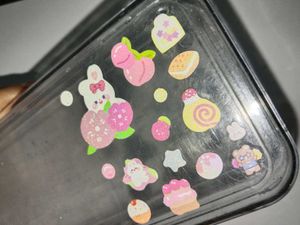 Transparent Pencil case with pink sticker cute dec