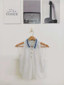 Chic Sleeveless White Polo Top