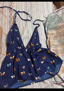 Navy Butterfly Print Halter Top
