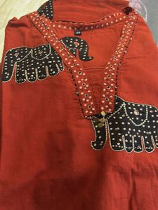 Red Elephant Print Kurta Set
