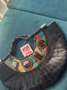 Elegant Black Embellished Clutch Bag