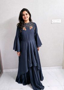 Elegant Dark Grey Embroidered Gown