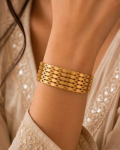 18K Gold Plated Textured Wide Bangle | Anti-Tarnis