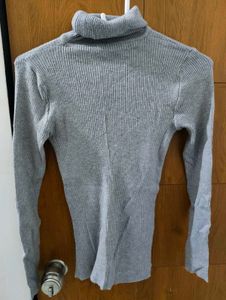 Ribbed Grey Turtleneck Sweater