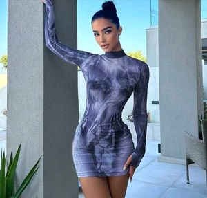 Y2k Abstract Print Bodycon Dress