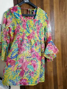 Yellow Floral Smocked Top