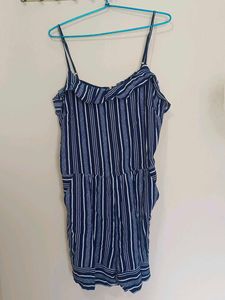 Striped Navy Blue Jumpsuit with 2 pockets