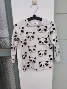 Cute Panda Print Fleece Top