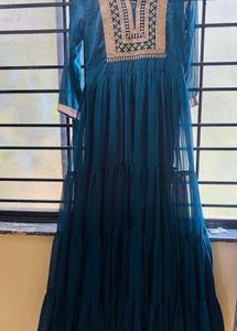 Teal Embellished Tiered Gown