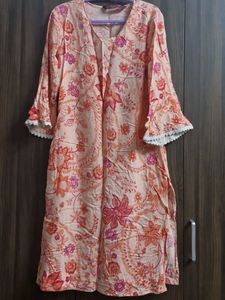 Floral Print Kurta with Lace Trim