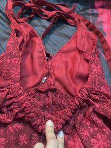Westoraa Red Floral Halter Top