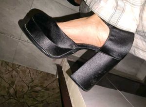 Chic Black Satin Block Heels