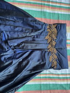 Elegant Blue Dress with Gold Embroidery