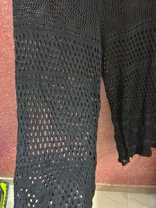 Black Crochet Wide Leg Pants
