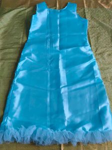 Sky Blue Satin Gown with Frills