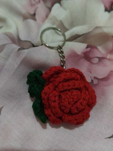 Handmade Crochet Rose Keychain