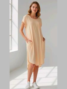 Casual Peach High Low Midi Dress