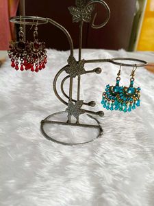 Fancy Stone Earrings Set – Red &amp; Blue | Minor Ston