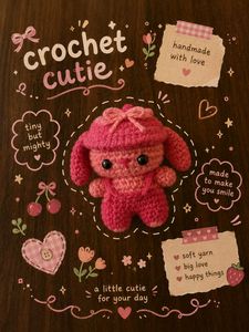 Crochet cute red bow bunny keychain