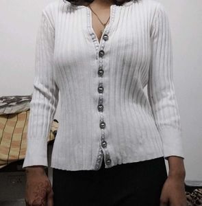 y2k White Ribbed Button-Up top
