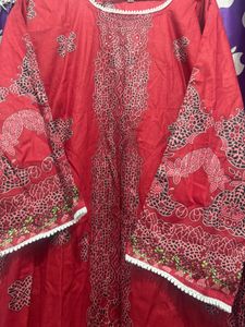 Vibrant Red Embroidered Kurta Set