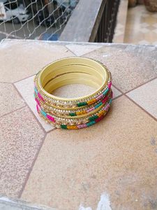 beautiful Pink color women were  4 set bangles  ne