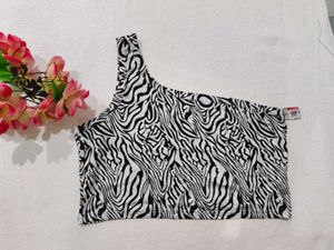 Stylish One Shoulder Zebra Print Top
