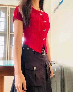 Elegant Red Textured Top