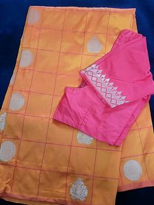 Beautiful Orange Saree with Pink Blouse