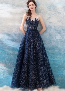 Elegant Navy Sequined Gown