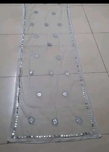 Embroidered Net Dupatta with Mirror Work