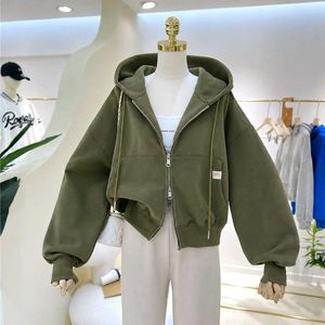 Green Zip-Up Crop Hoodie Jacket