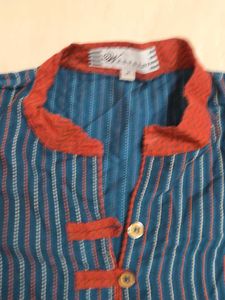 Blue Striped Kurta with Orange Accents