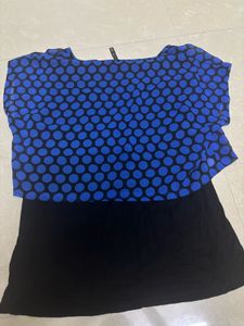 Blue &amp; Black Polka Dot Layered Top -
