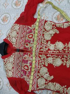 Red Embroidered Shirt With Pajami