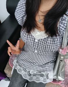 Y2k aesthetic plaid babydoll top 𐙚⋆°🦢｡⋆♡