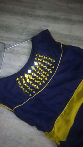 Fancy Kurti dark blue & yellow colour kurti