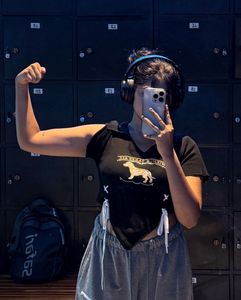 Cute Black Graphic Crop Top