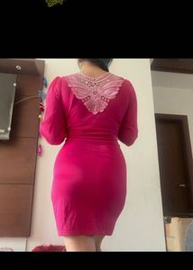 Stylish Pink Dress with Lace Neckline
