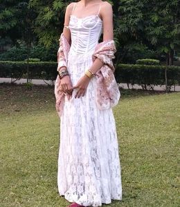 White maxi lace skirt