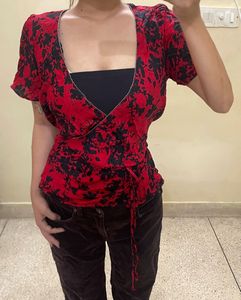 Chic Red + black Fitted Tops(Combo)