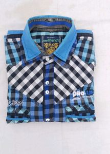 Urbanfriend's premium blue black Half Sleeve shirt