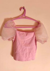 Only Pink Puff Sleeve Crop Top