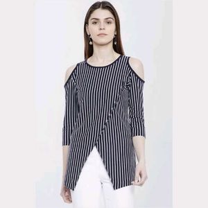 Women's Stylish Striped Cold Shoulder Tunic Top